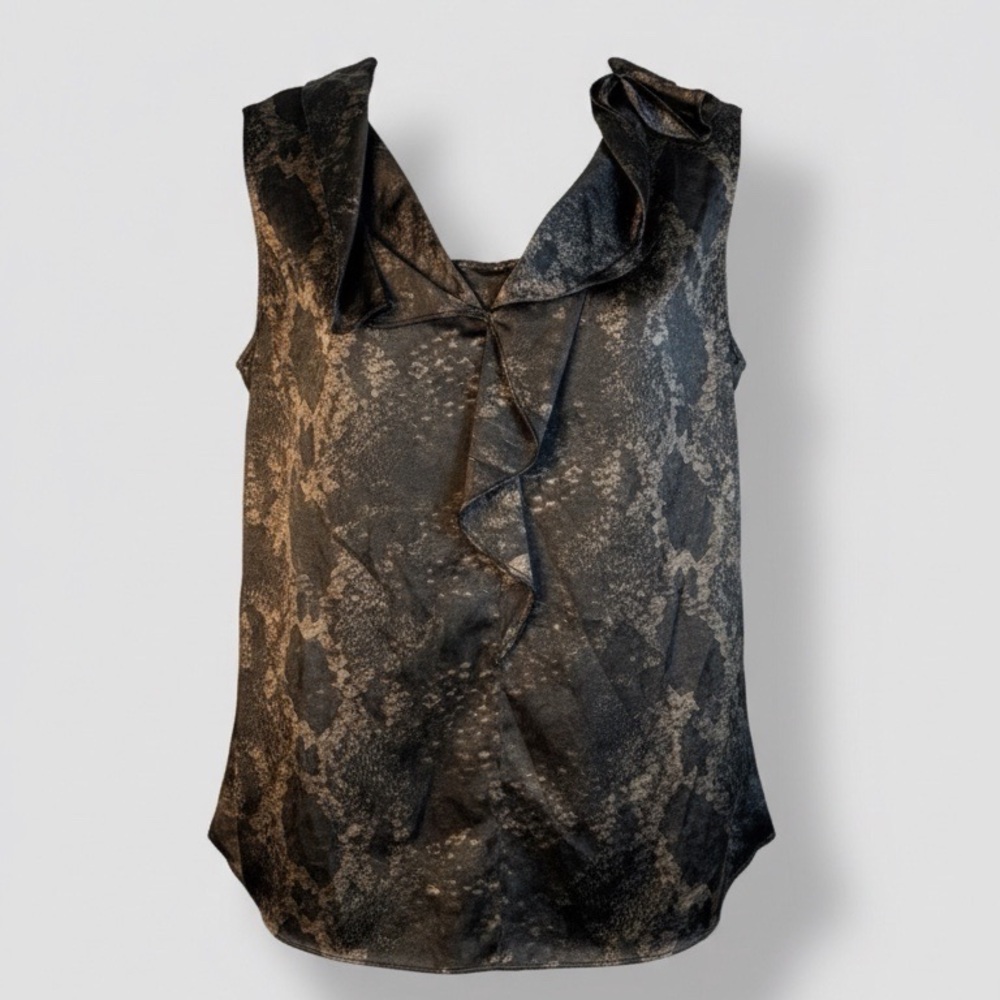 Tahari Women's Black And Brown Careerwear Sleeveless Blouse Large